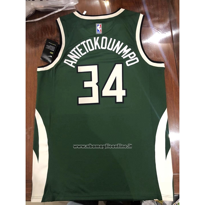 Maglia Milwaukee Bucks Giannis Antetokounmpo #34 Earned 2020-21 Verde